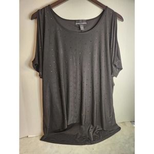 Isabella Rodriguez Womens Blouse Elastic Batwing Sleeve Black Ruched Tops Sz 1X